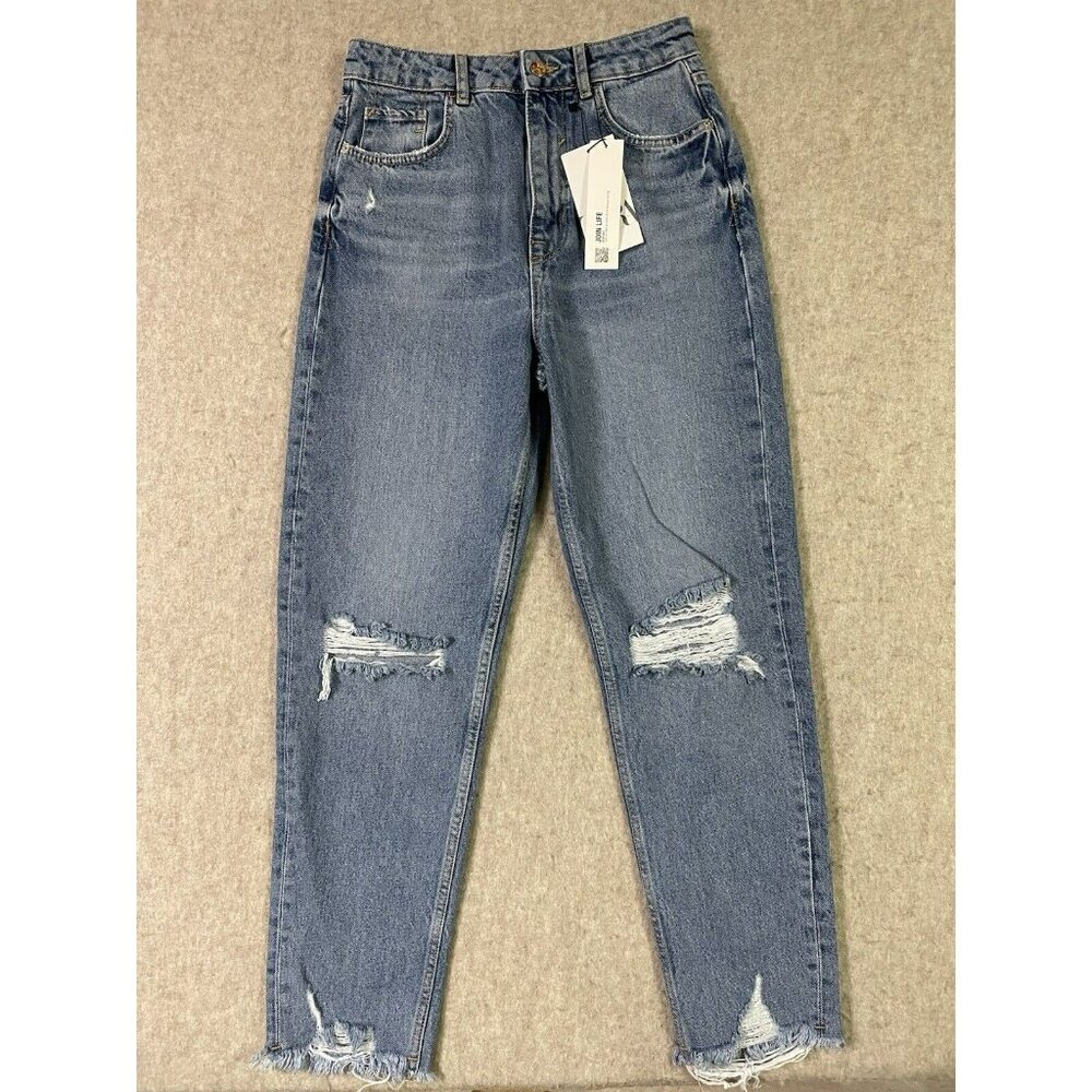 NWT Zara Jeans High Rise Mom Leg Ankle Rigid Size 6 Distressed Casual